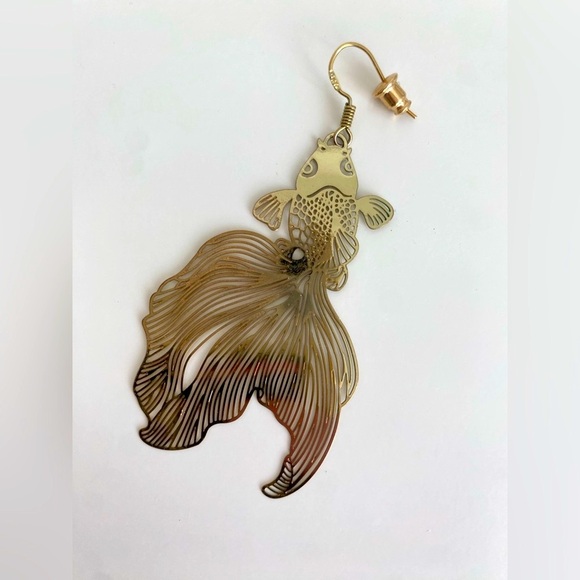 Gold Plated Silver Statement Fish Earrings – Lightweight & Unique - Picture 4 of 5